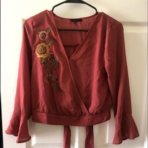 red floral long sleeved top